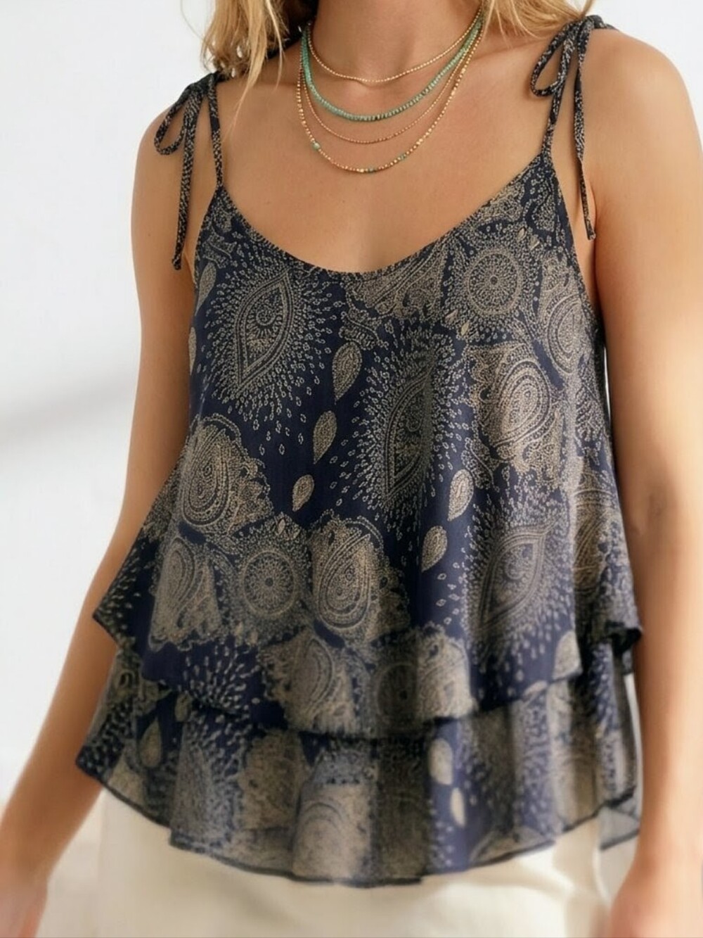 World Folk Art Canada Paisley Tiered Boho Tank Top RARE VTG Fits XS-M
